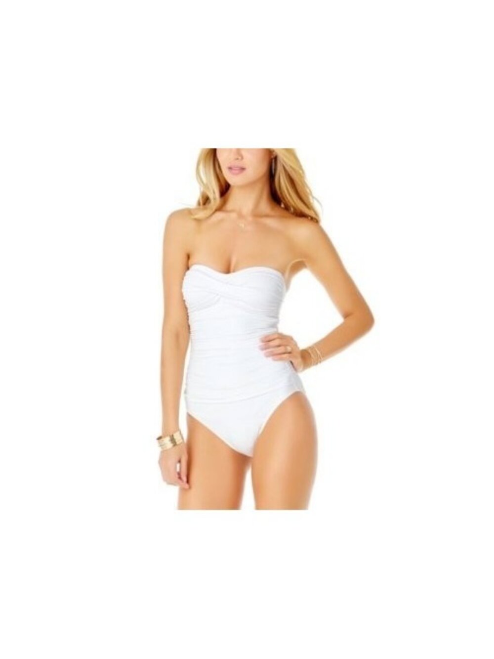 Anne Cole Women's Twist-Front Ruched One-Piece Swimsuit White Size 14 MSRP $88